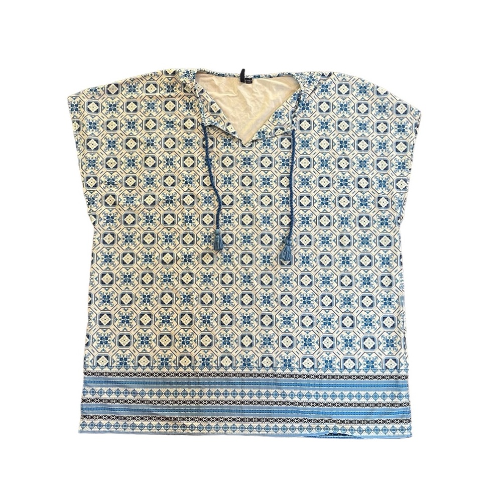 Aqua et Sol Small Blue White Short Sleeve‎ Swim Dress Coverup Womens Oversized